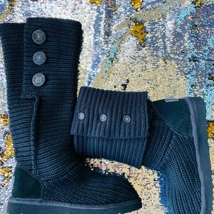 UGGS Classic Cardy Knit Boot Black Size 8 USA 🆕 in box